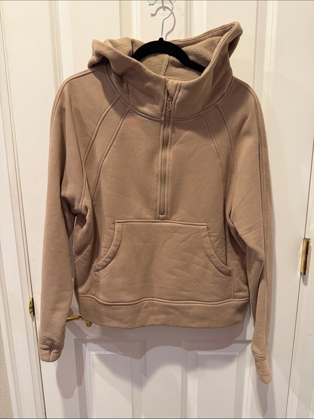 Anrabess Womens Half-Zip Hooded Fleece Pullover - Camel